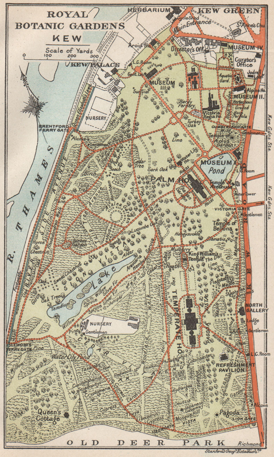 ROYAL BOTANIC GARDENS KEW. Vintage map plan. London 1927 old vintage chart